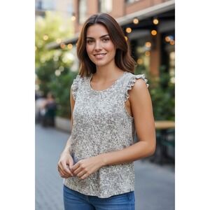 Nine West Women's Sleeveless Ruffle‎ Top Animal Print Blouse - Size M